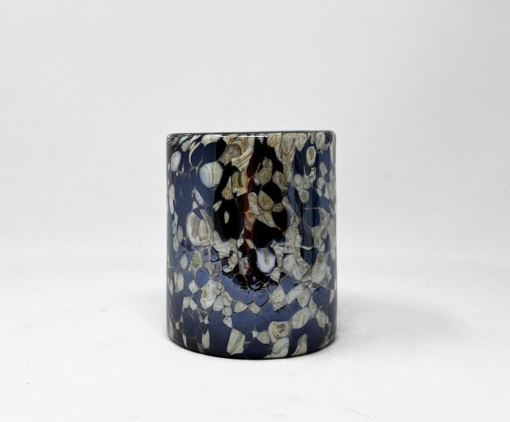 Hand Blown Low Ball Tumbler Glass - Mocha/Tan Confetti