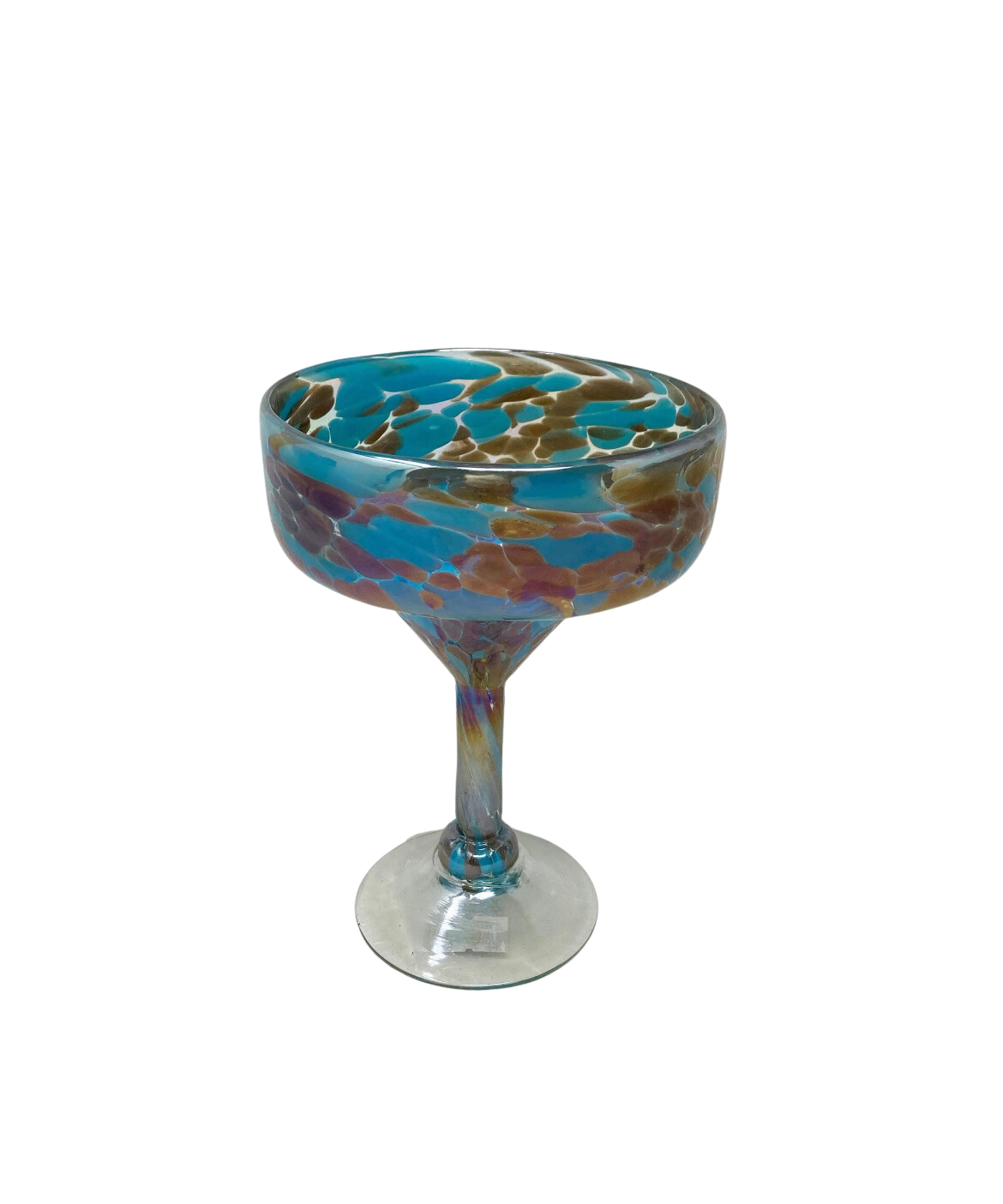 Hand Blown Margarita Glass - Blue Chocolate Iridescent Confetti