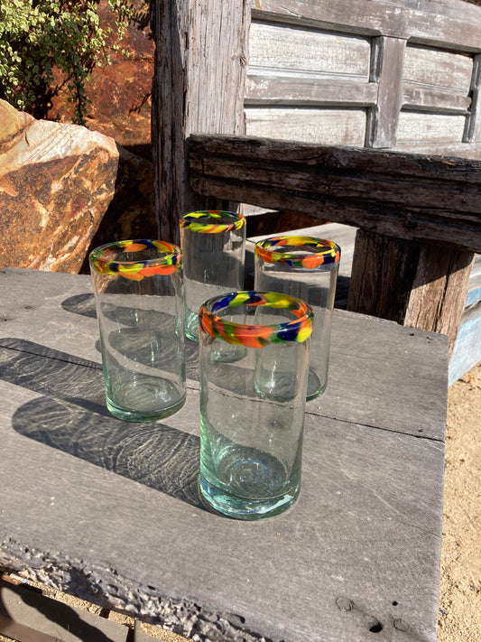 Hand Blown Water Glass - Confetti Rim