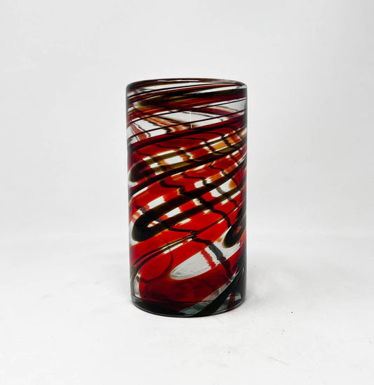 Hand Blown Water Glass - Red / Chocolate Swirl