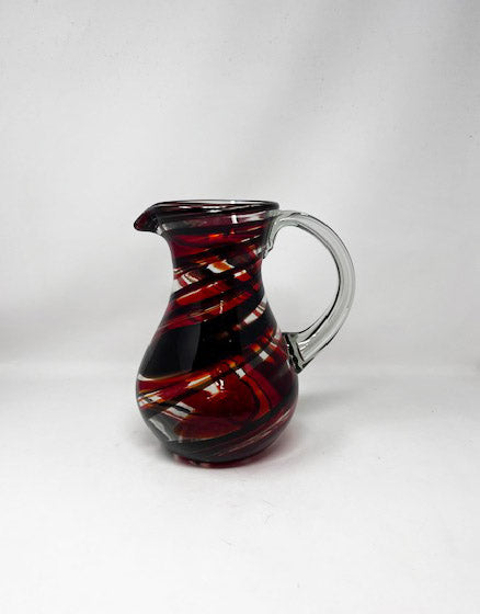 80 oz Hand Blown Glass Pitcher - HG Mocha and Red Swirl