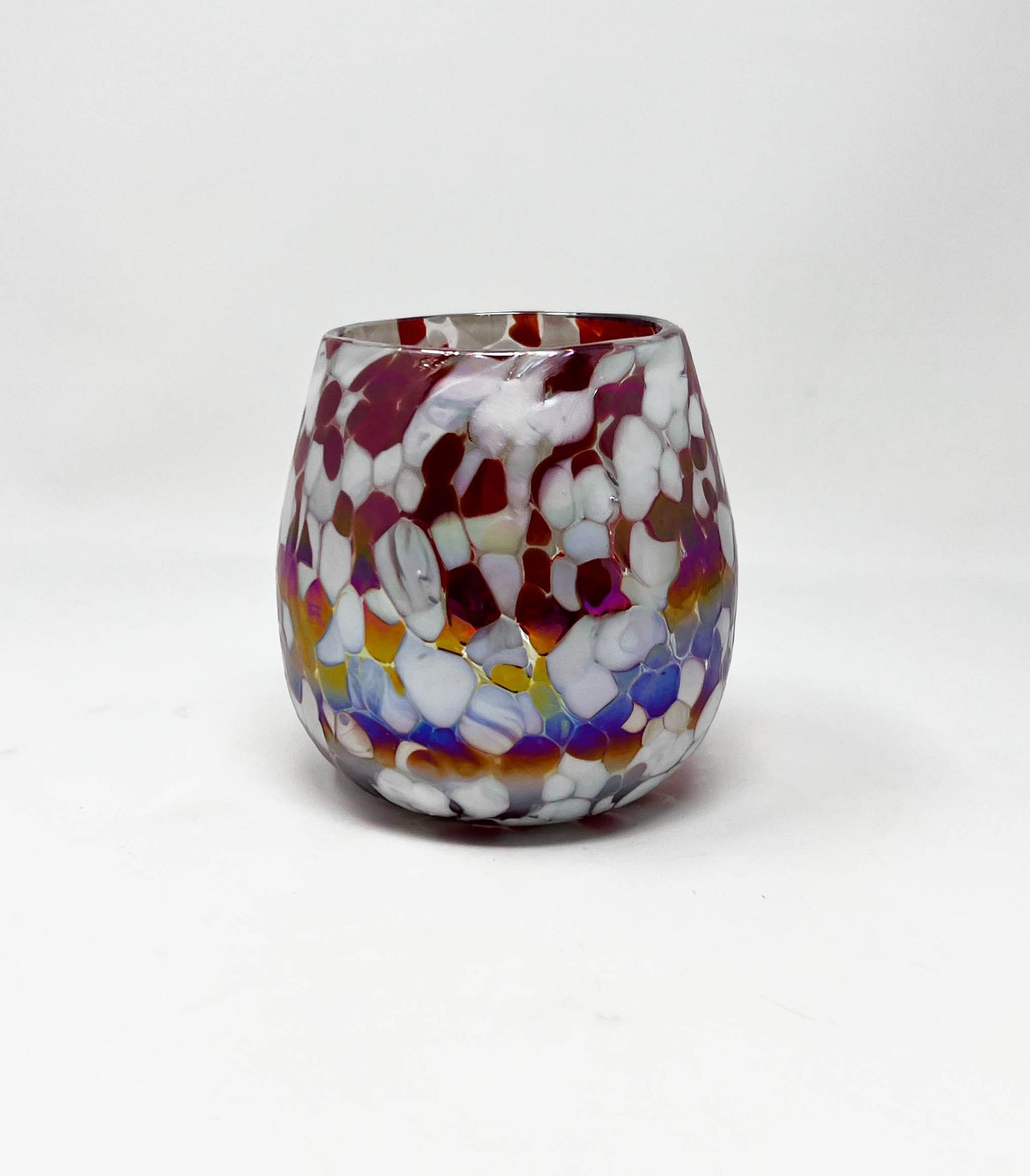Stemless Wine Glass - Red/White Iridescent Confetti