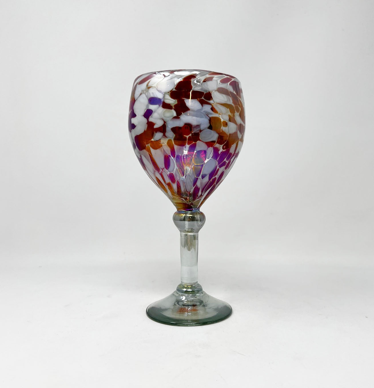 Hand Blown Wine Glass - Red / White Iridescent Confetti