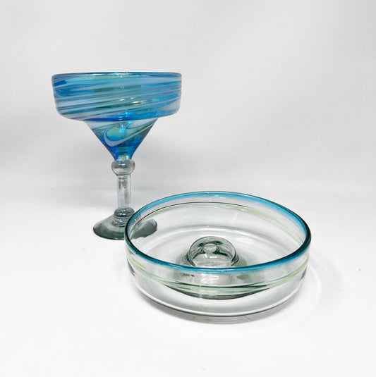 Hand Blown Margarita Salt Rimmer Dish - Turquoise Rim