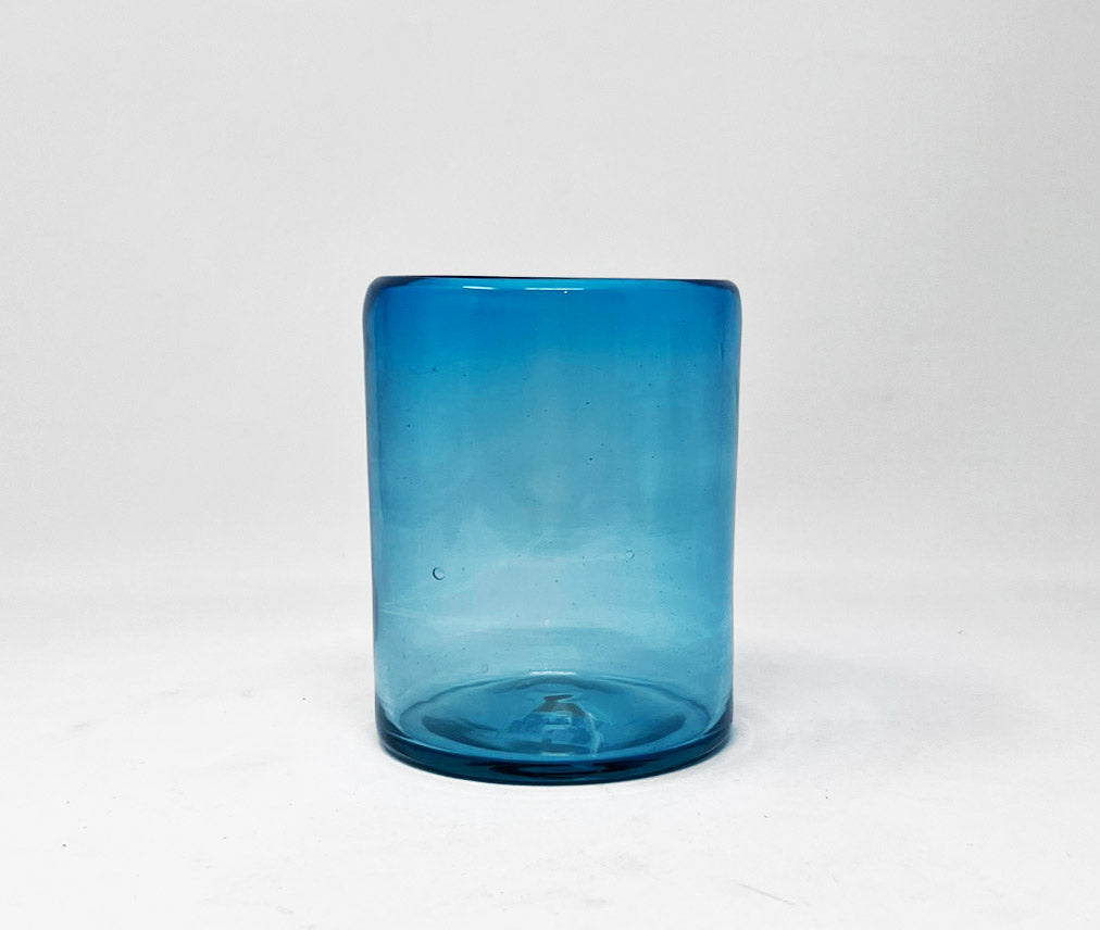 Hand Blown Low Ball Tumbler Glass - Solid Turquoise
