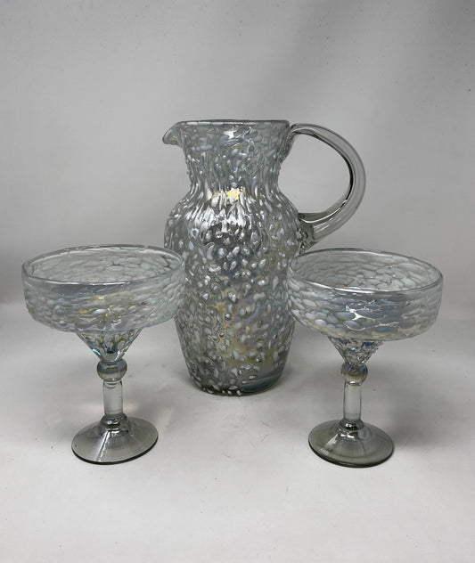 Copy of 80 oz Hand Blown Glass Pitcher - Tall Curved White Graniti