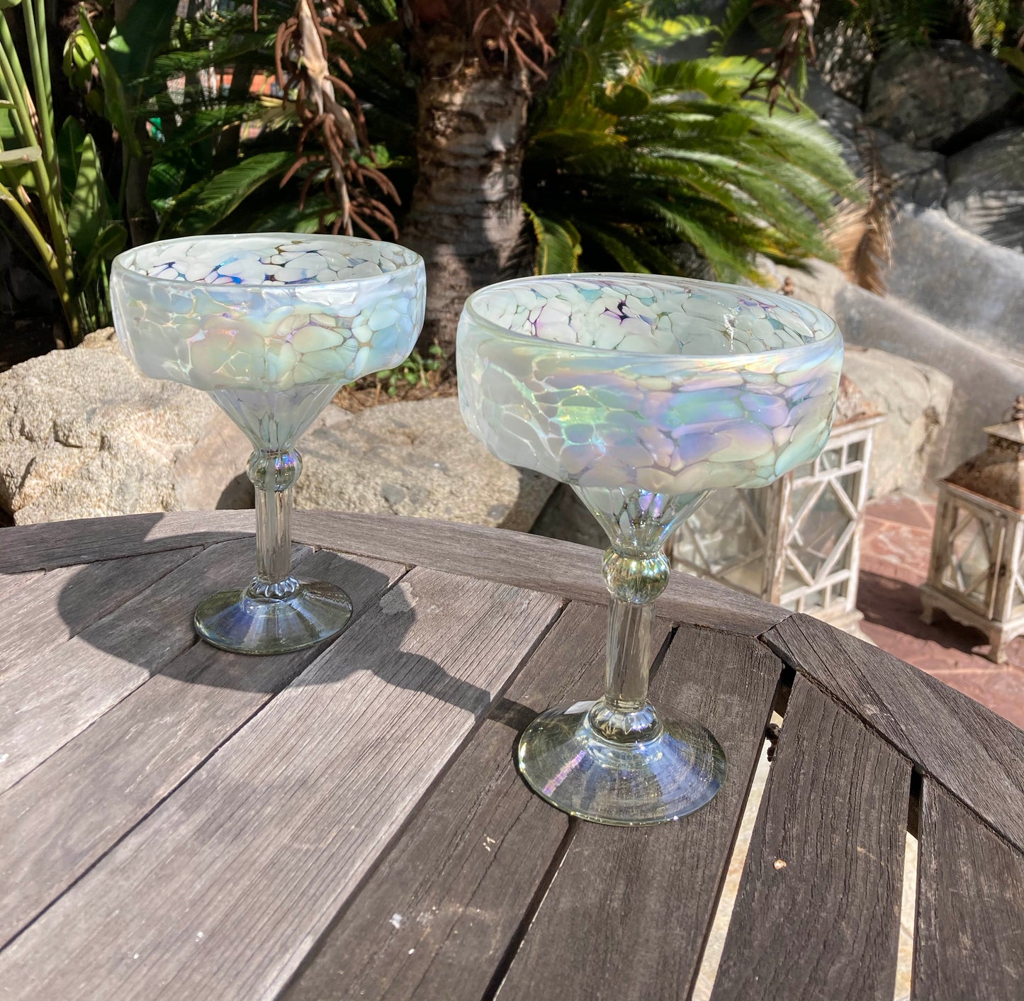 Hand Blown Margarita Glass - White Lustre (Iridescent)