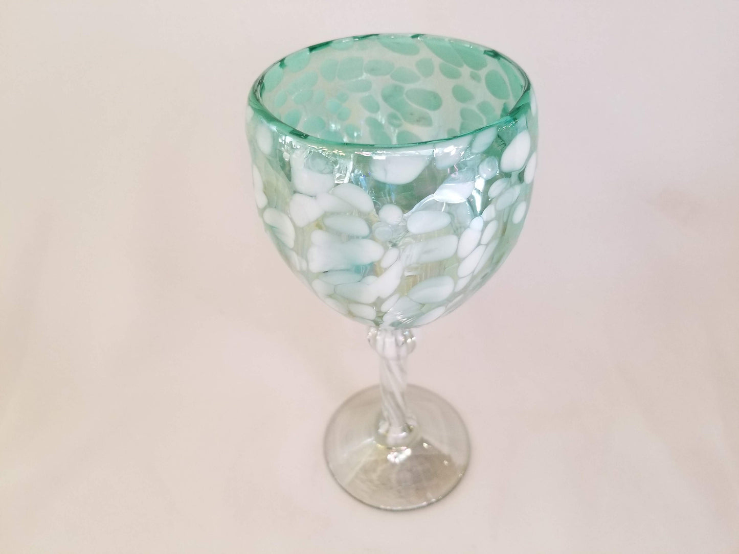 Hand Blown Wine Glass - Aegean Green (Iridescent)