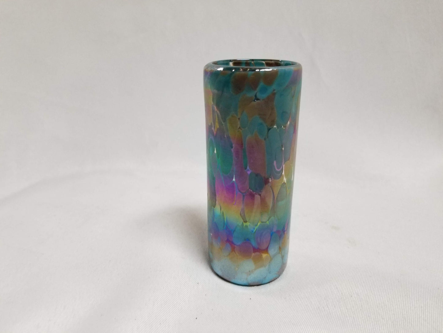 Hand Blown Shot Glass - Blue Chocolate Iridescent Confetti