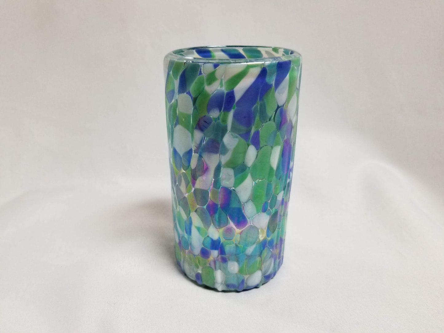 1 Hand Blown Water Glass - Aegean Blue Iridescent - Blue Dorado Designs
