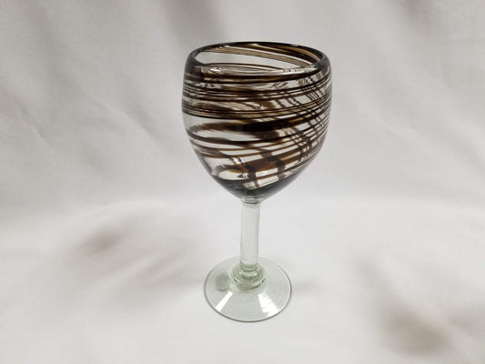 Hand Blown Wine Glass - Chocolate Swirl