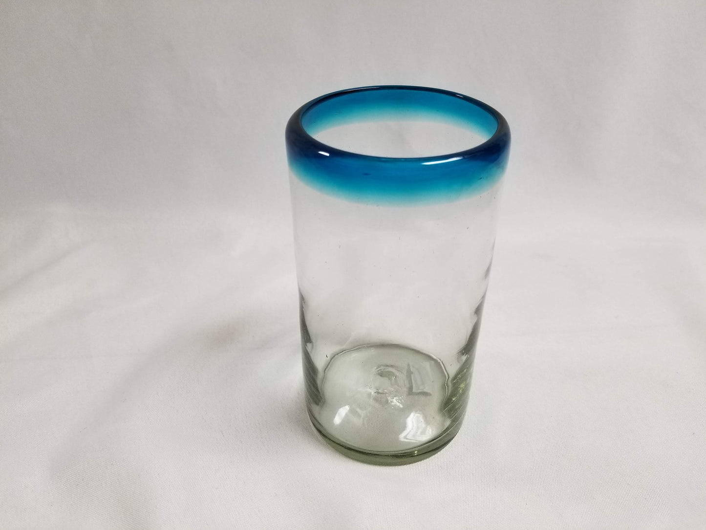 Hand Blown Water Glass - Turquoise Rim