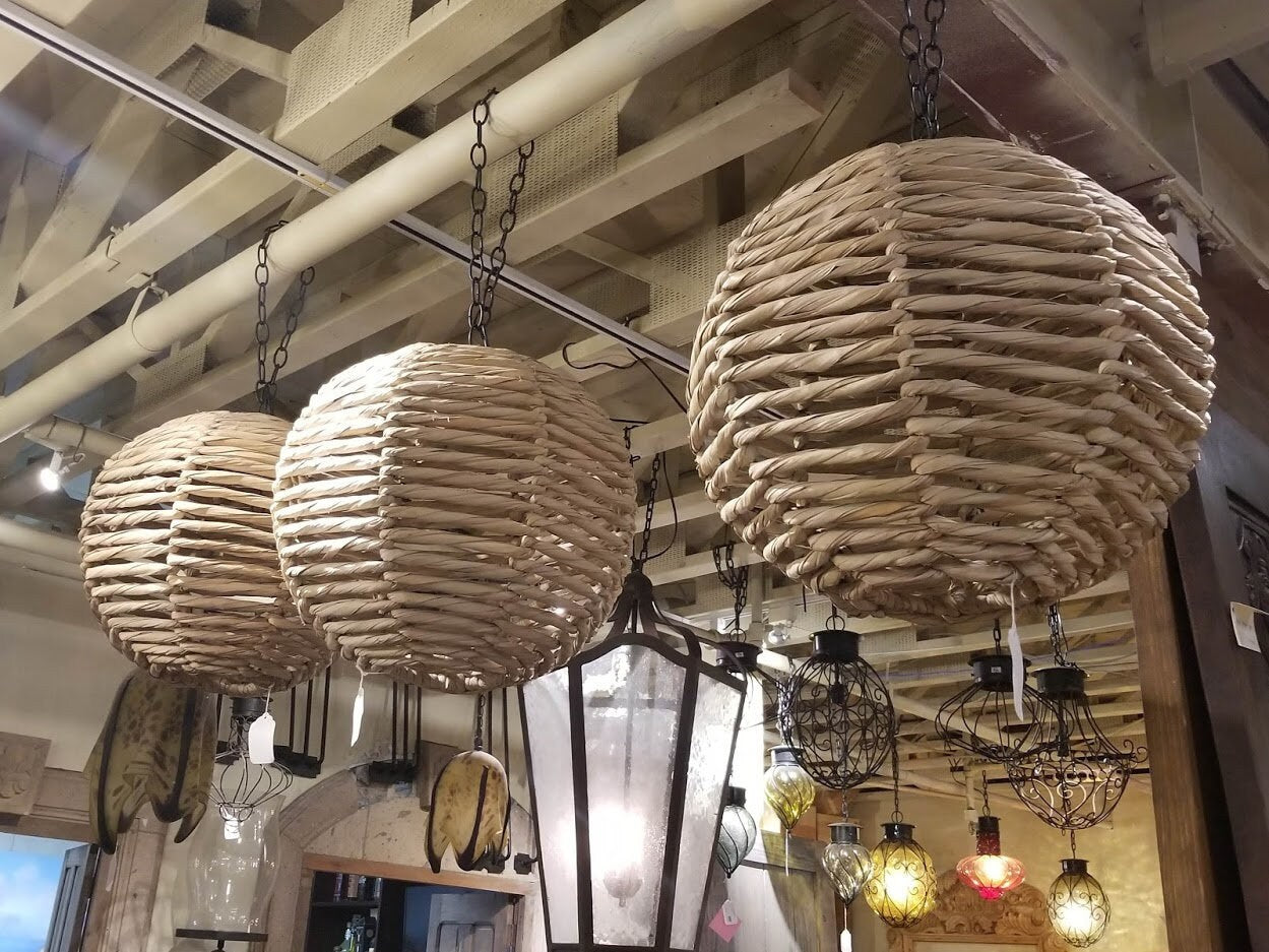 19" Round Rattan Light Globe with Chain and Cord