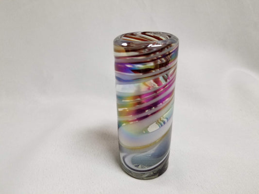 Hand Blown Shot Glass - Red/White Iridescent Swirl