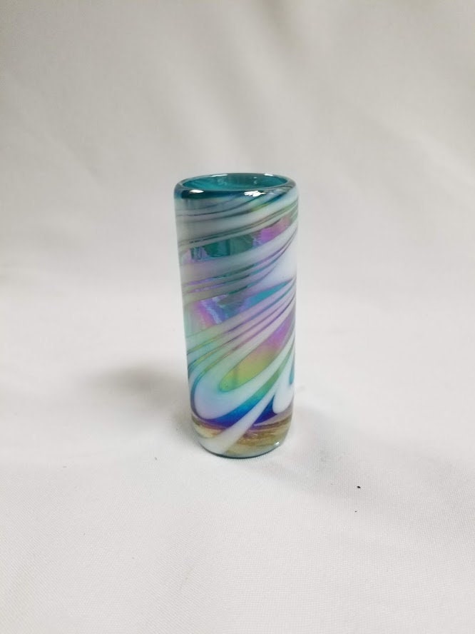 1 Hand Blown Shot Glass - Turquoise/White Swirl - Blue Dorado Designs
