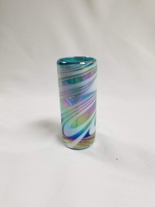 1 Hand Blown Shot Glass - Turquoise/White Swirl - Blue Dorado Designs