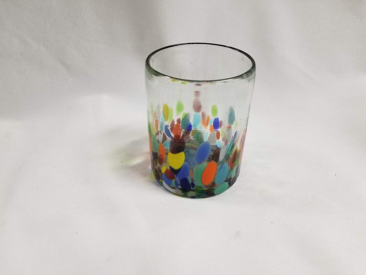 Hand Blown Low Ball Tumbler Glass - Confetti Base