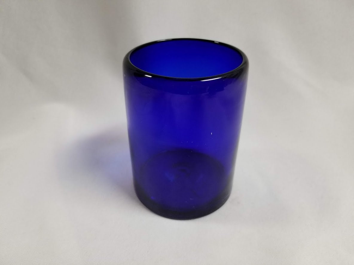 Hand Blown Low Ball Tumbler Glass - Solid Blue