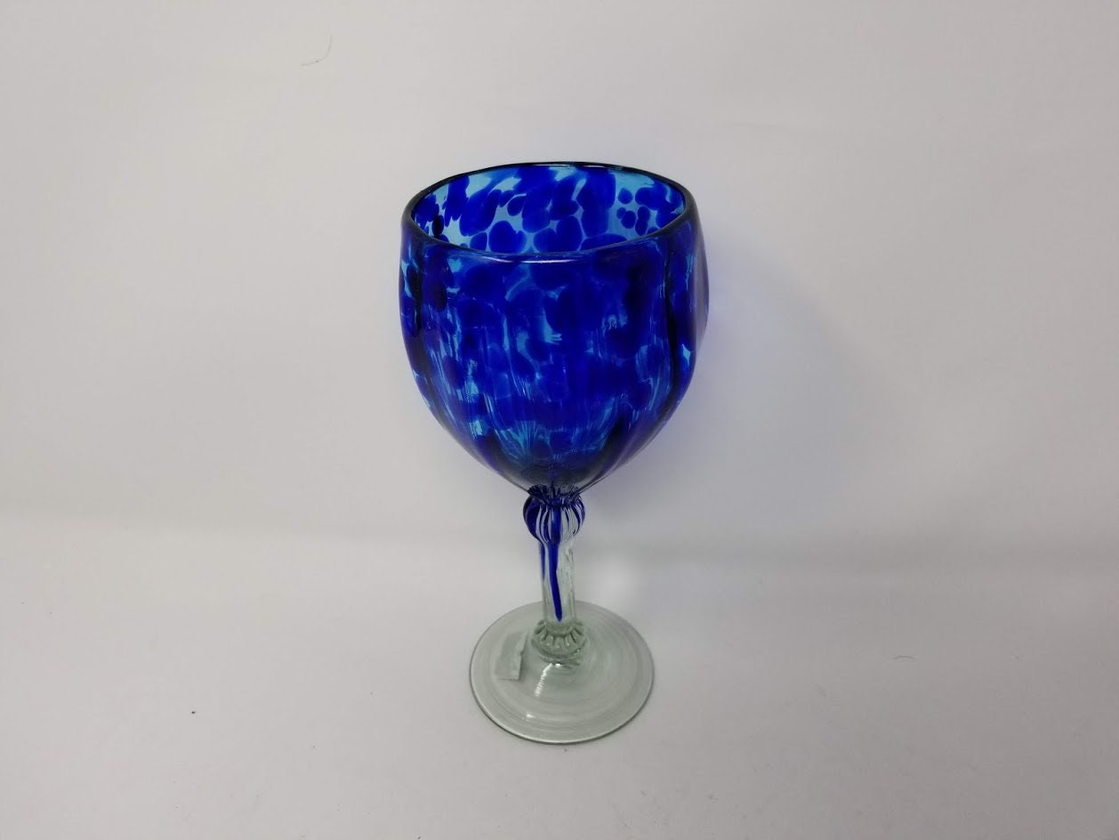 Hand Blown Wine Glass - Blue Ocean