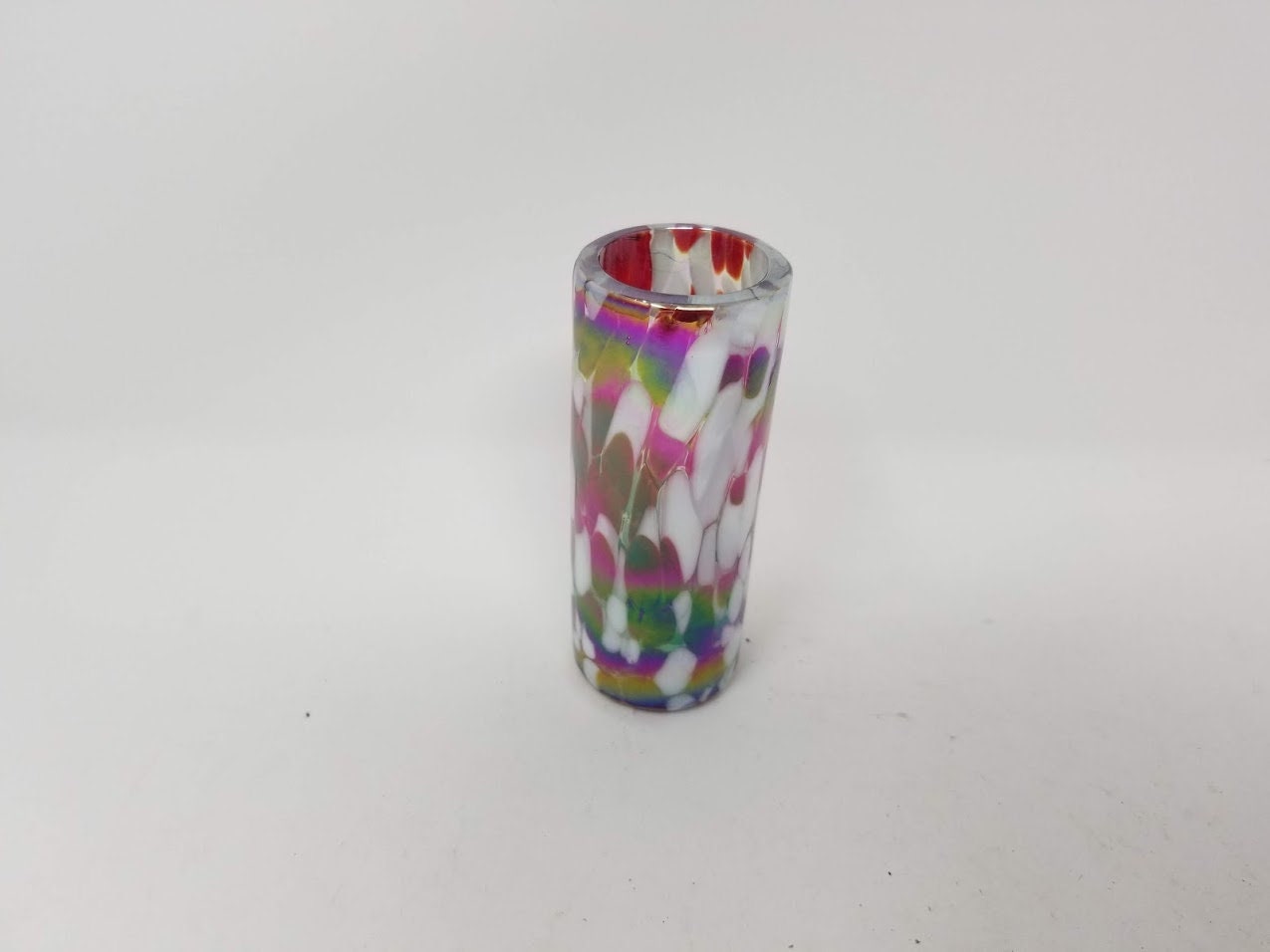 Hand Blown Shot Glass - Red/White Iridescent Confetti