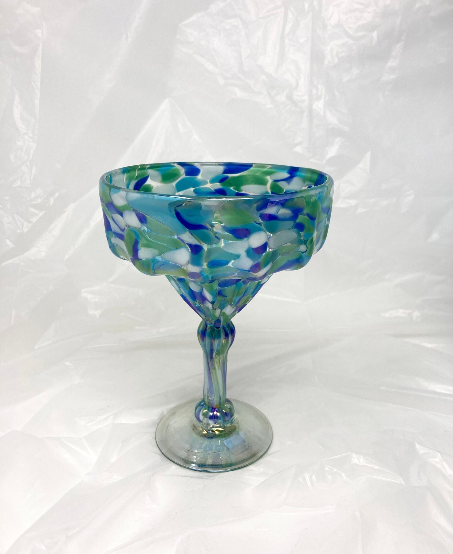 Hand Blown Margarita Glass - Aegean Blue Iridescent