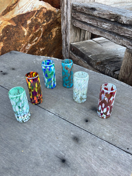 6 Hand Blown Shot Glasses - Confetti Iridescent Collection - Blue Dorado Designs