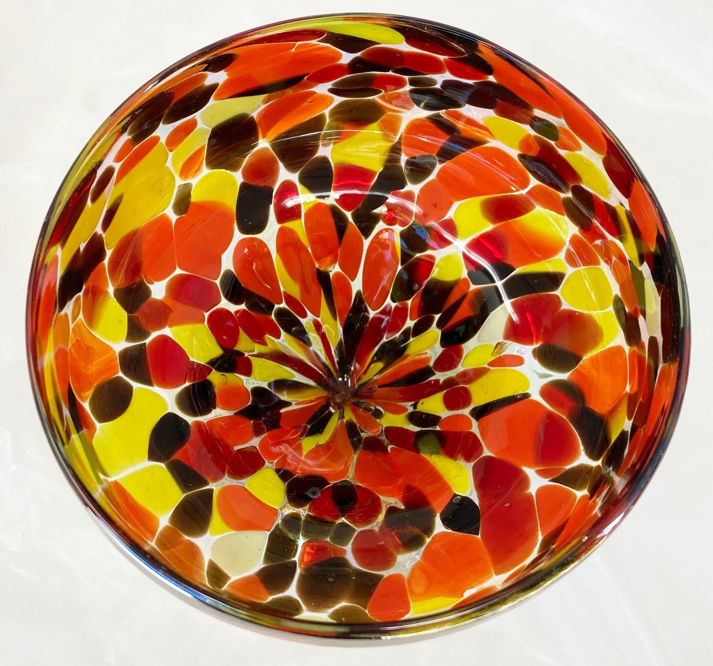 Hand Blown Margarita Glass - Red/Orange Iridescent Confetti
