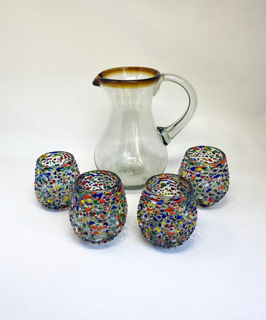 80 oz Hand Blown Glass Pitcher - HG Amber Rim