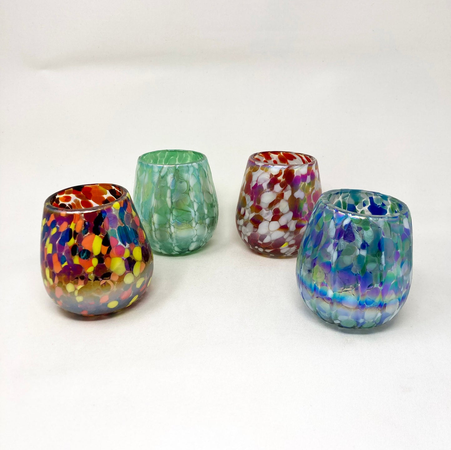 4 Hand Blown Stemless Wine Glasses - The Iridescent Collection - Blue Dorado Designs