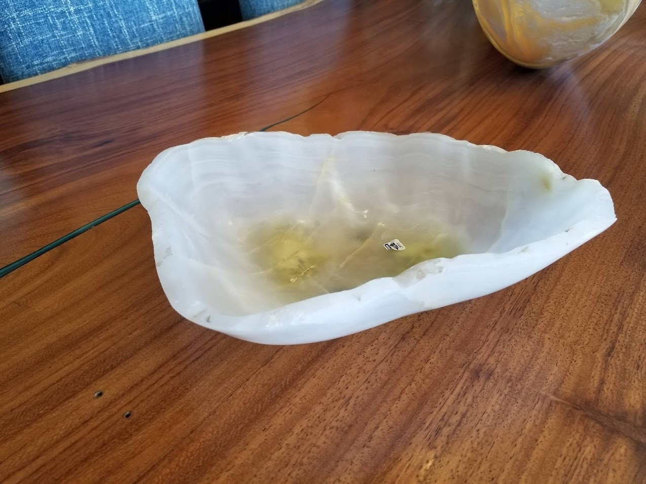 Onyx bowl - Curved Edge - White and clear with a touch of green on the bottom. #12969