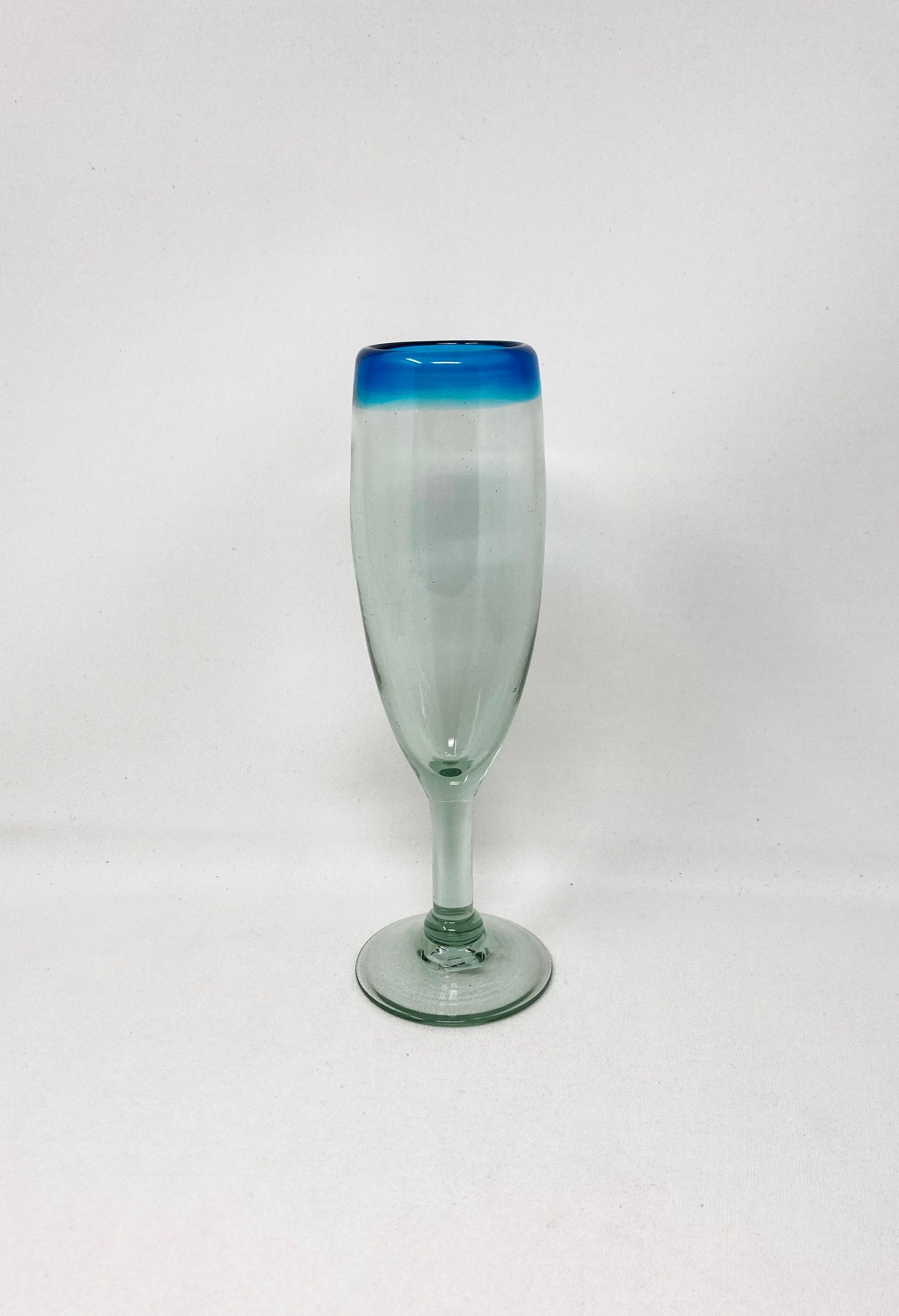 Hand Blown Champagne Glass - Turquoise Rim