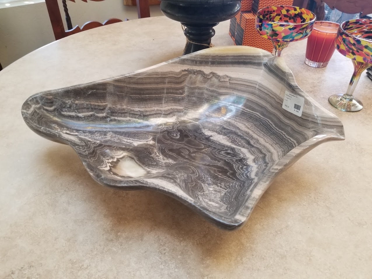 Onyx bowl - Curved Edge - Black, gray, and cream with a touch of yellow. #14061 - Blue Dorado Designs