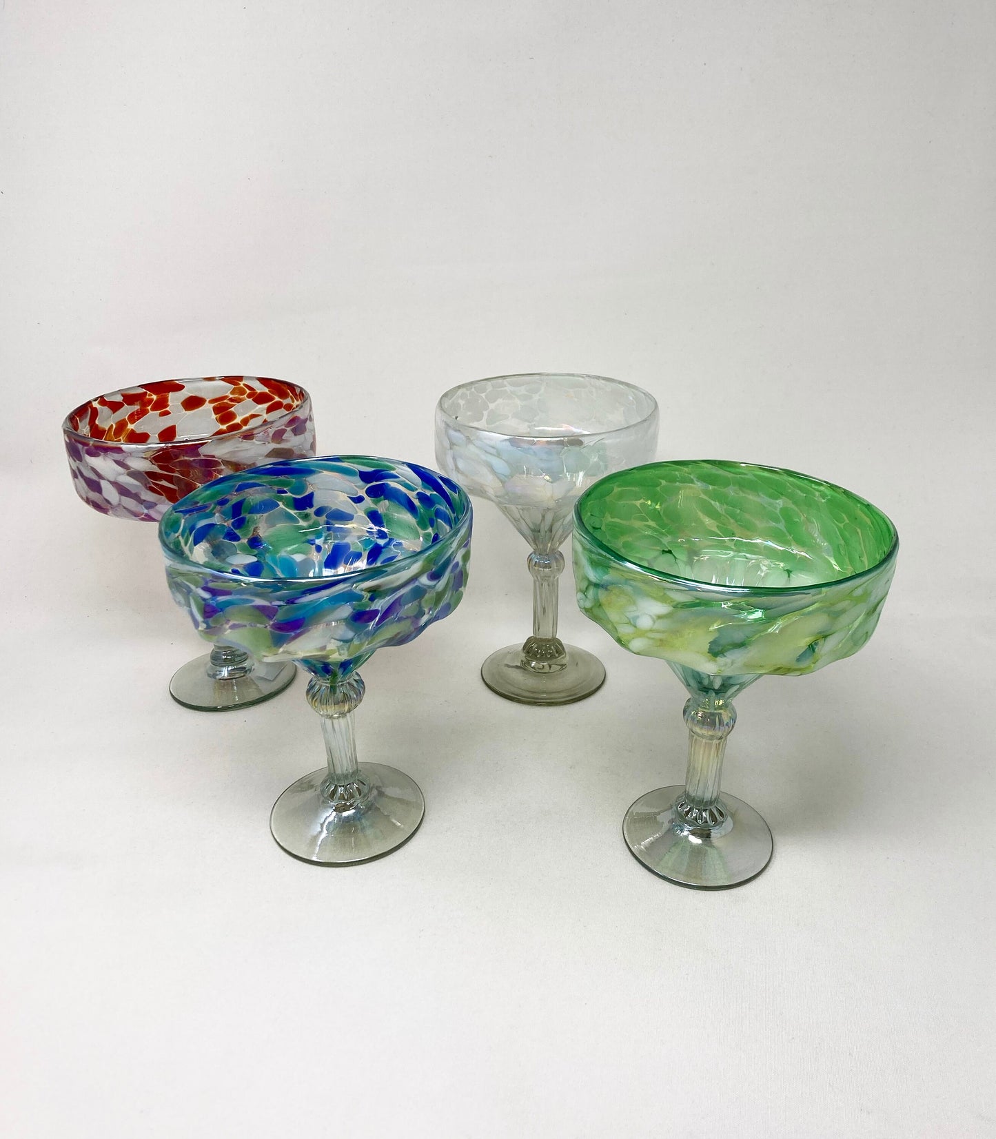 4 Hand Blown Margarita Glasses - The Iridescent Collection
