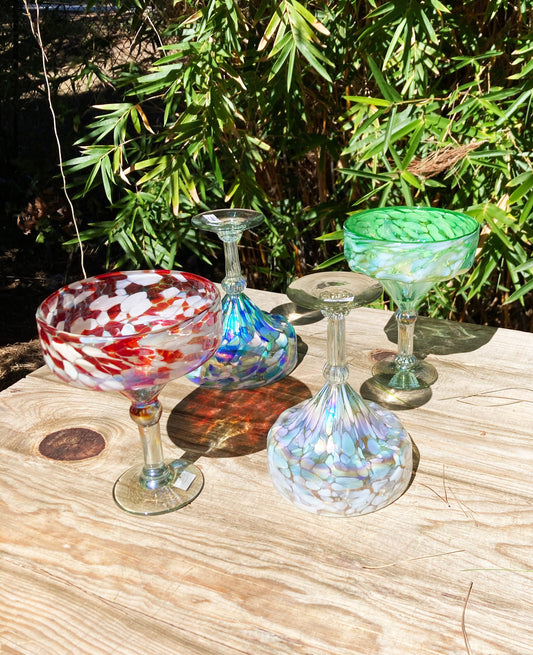 4 Hand Blown Margarita Glasses - The Iridescent Collection
