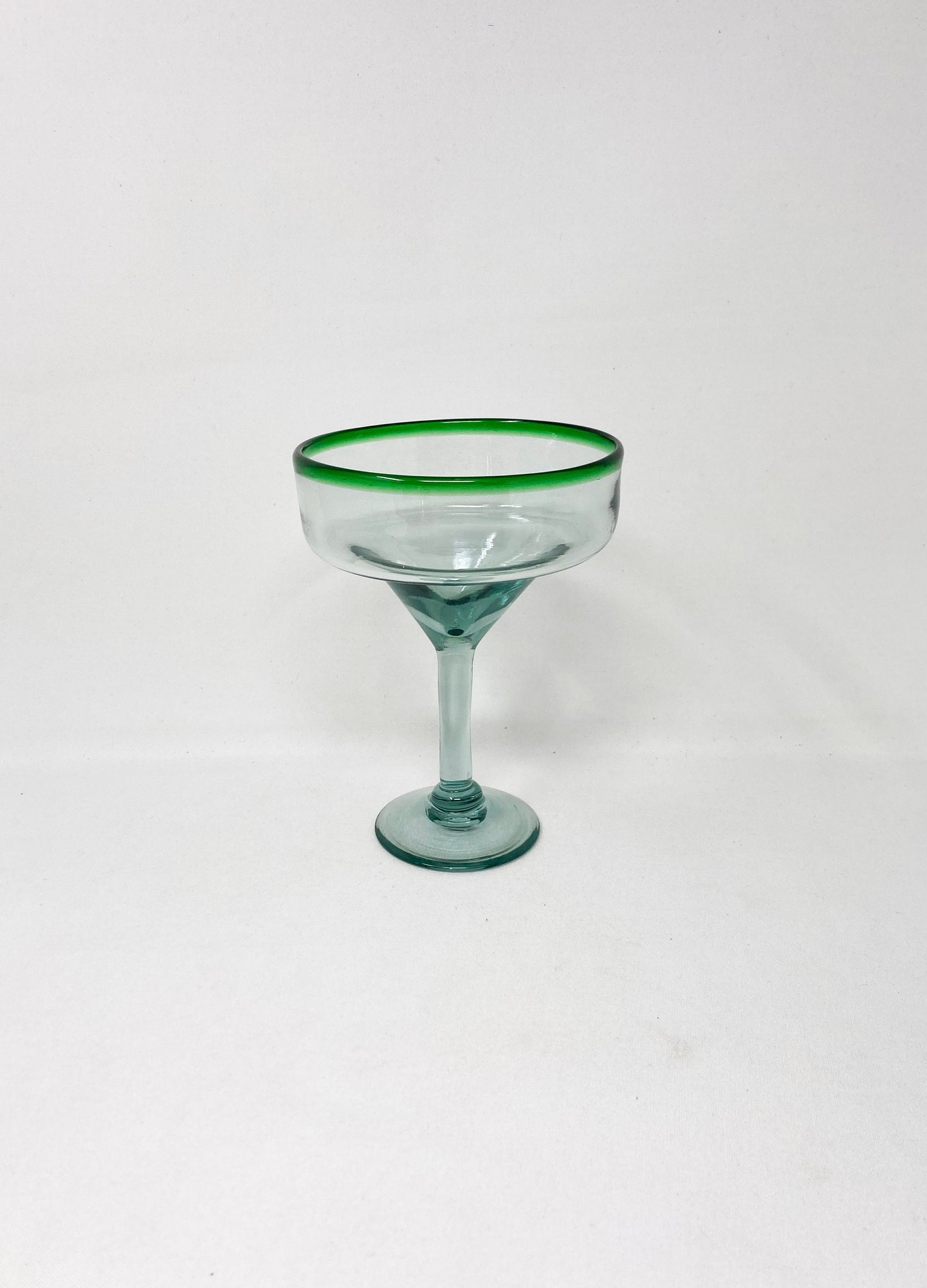 Hand Blown Margarita Glass - Green Rim