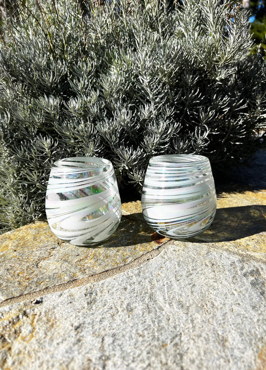 Stemless Wine Glass - White Iridescent Swirl