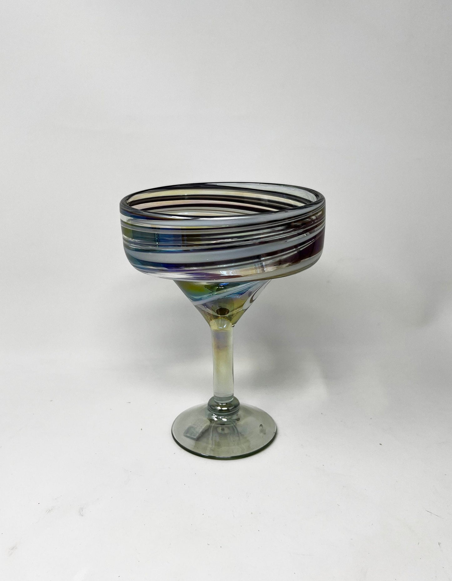 Hand Blown Margarita Glass - Purple/White Iridescent Swirl