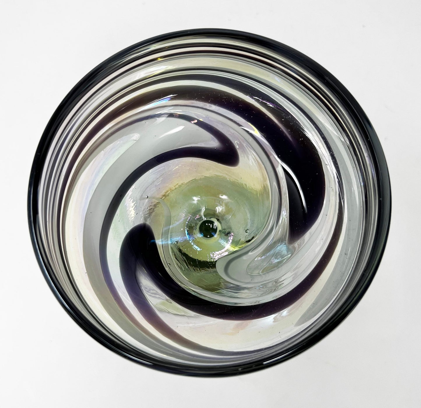 Hand Blown Margarita Glass - Purple/White Iridescent Swirl