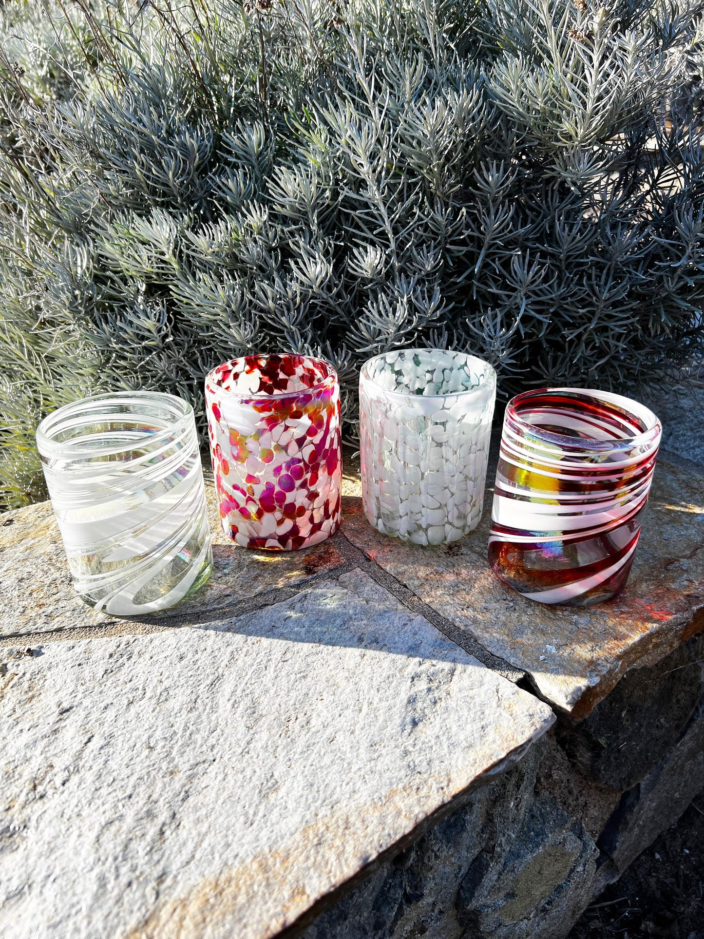 4 Hand Blown Low Ball Tumbler Glasses - The Christmas 22 Collection (Iridescent)