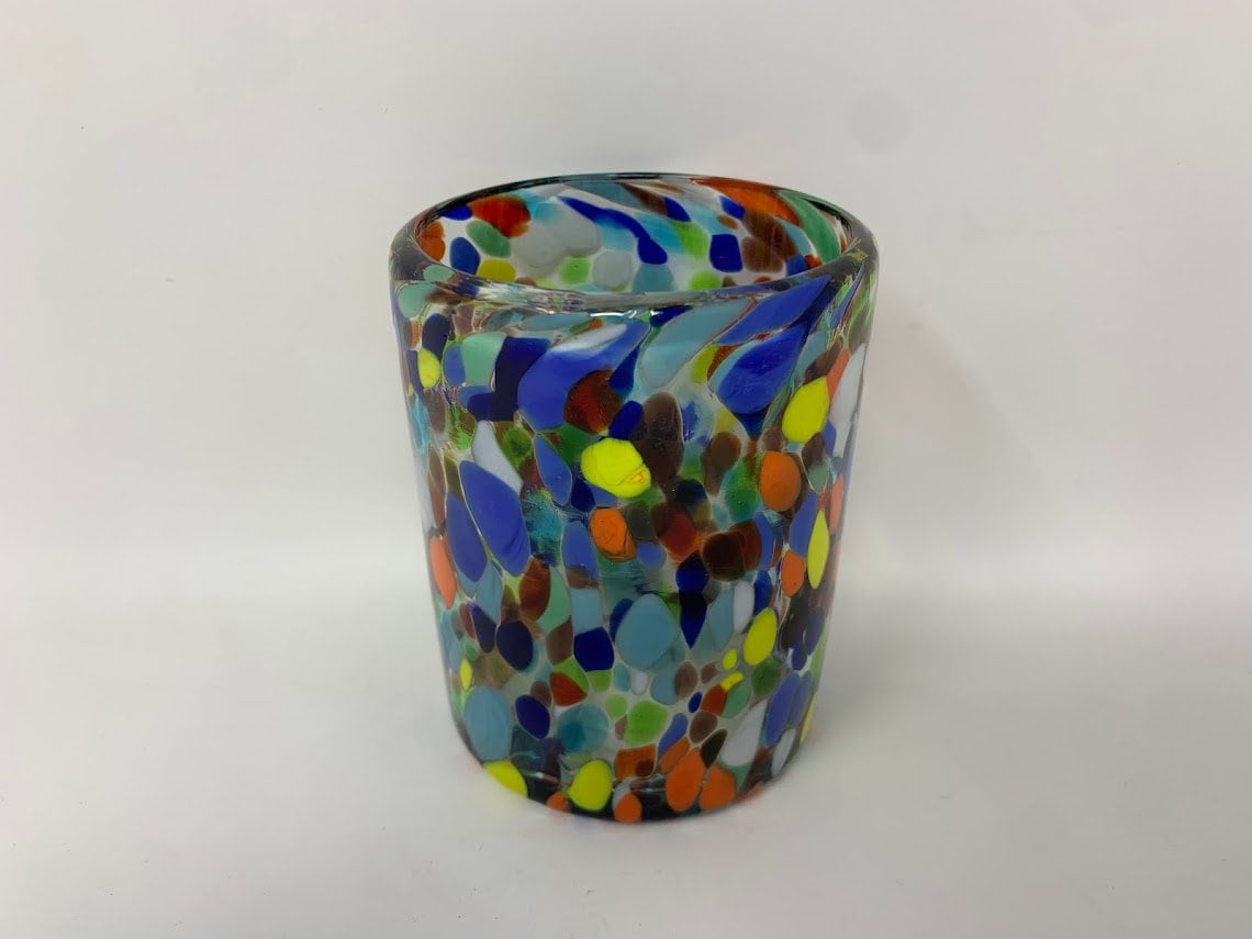 Hand Blown Low Ball Glass - Clear Confetti