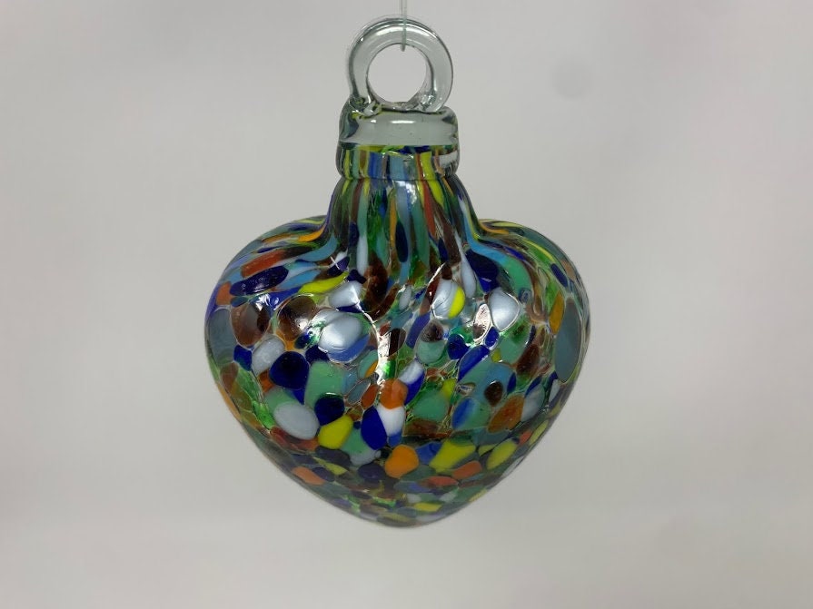 Hand Blown Glass Heart - 2.5" - Clear Confetti