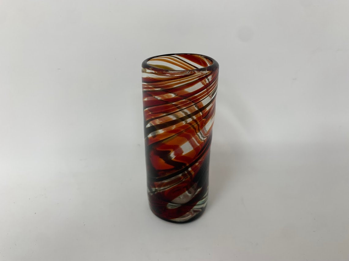 Hand Blown Shot Glass - Red/Chocolate Swirl