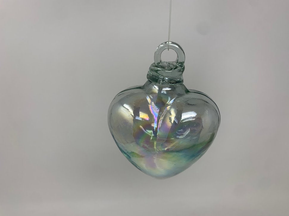 Hand Blown Glass Heart - 2.5" - Clear Iridescent