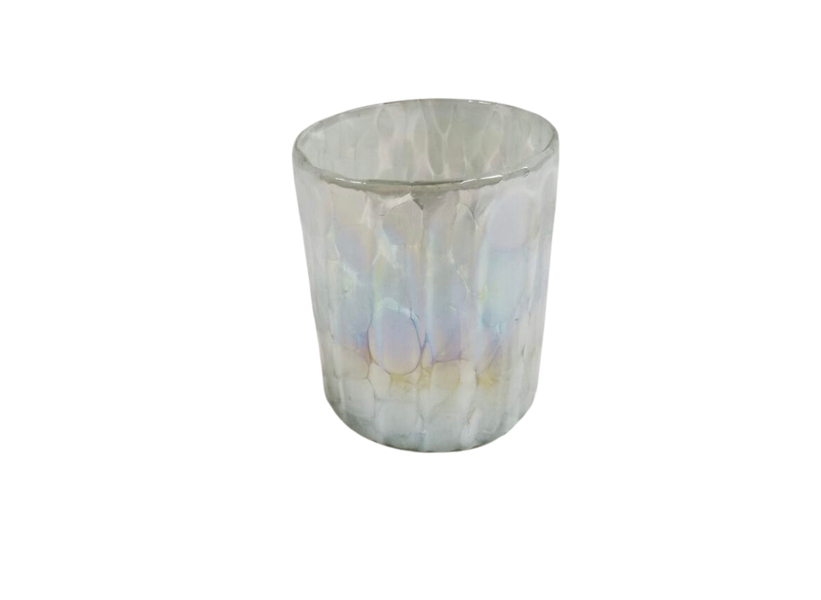 Hand Blown Low Ball Tumbler Glass - White Lustre Iridescent