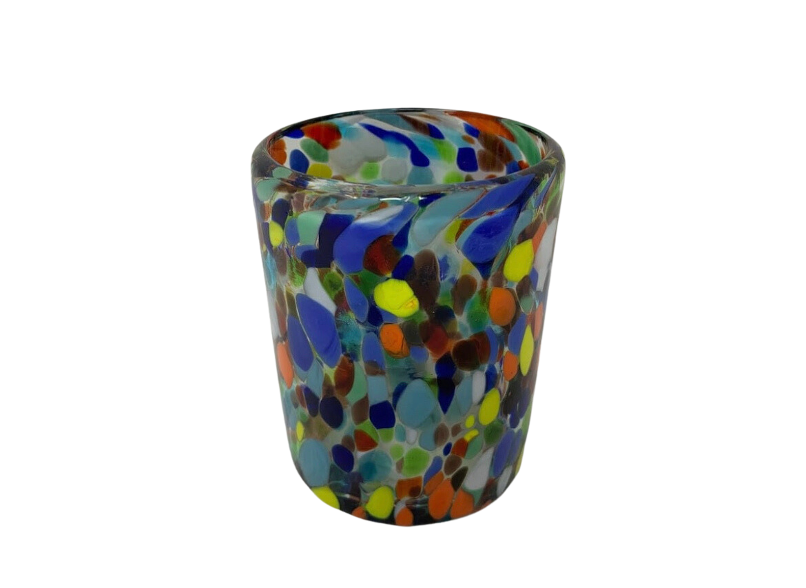 Hand Blown Low Ball Glass - Clear Confetti