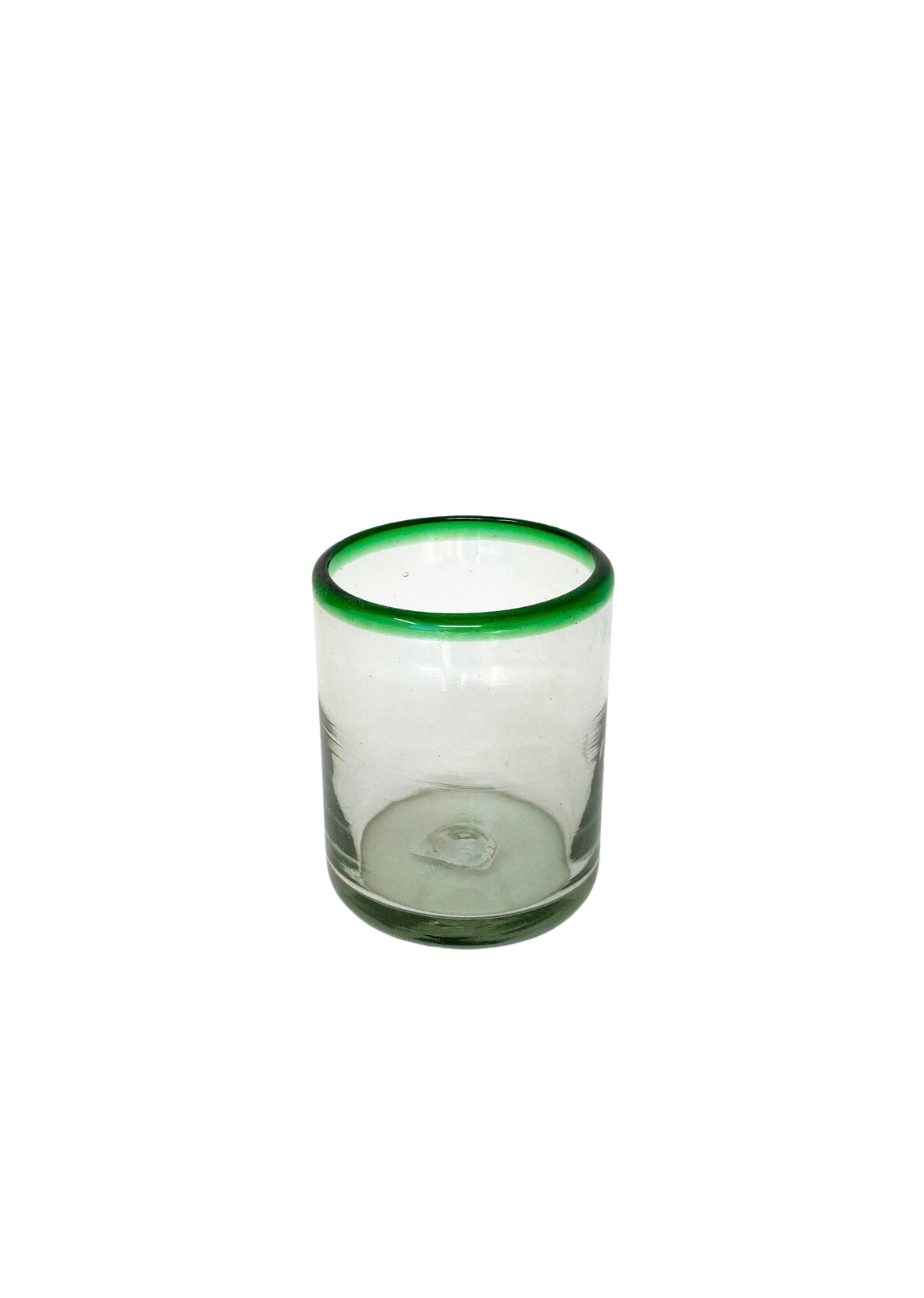 Hand Blown Low Ball Tumbler Glass - Green Rim