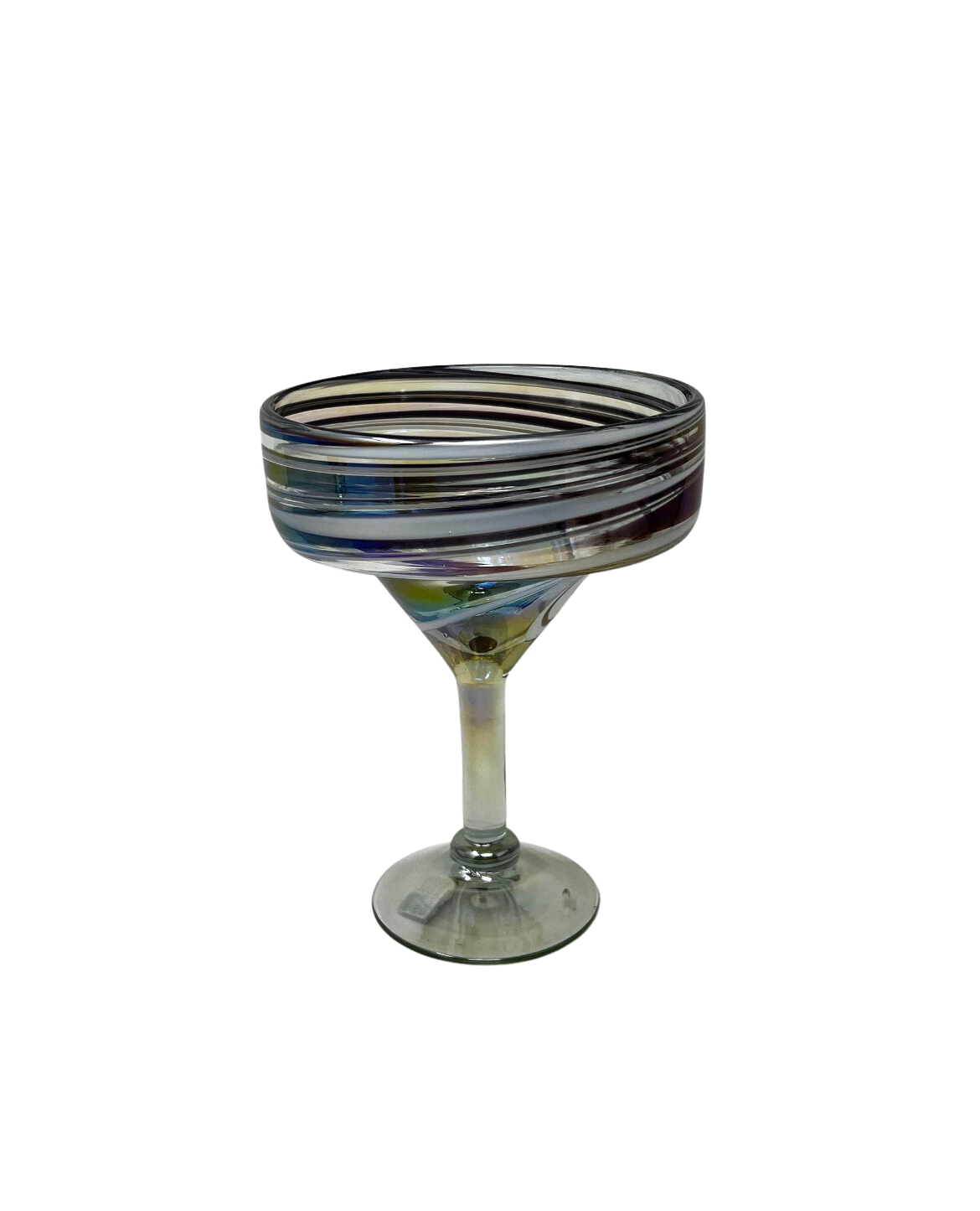 Hand Blown Margarita Glass - Purple/White Iridescent Swirl