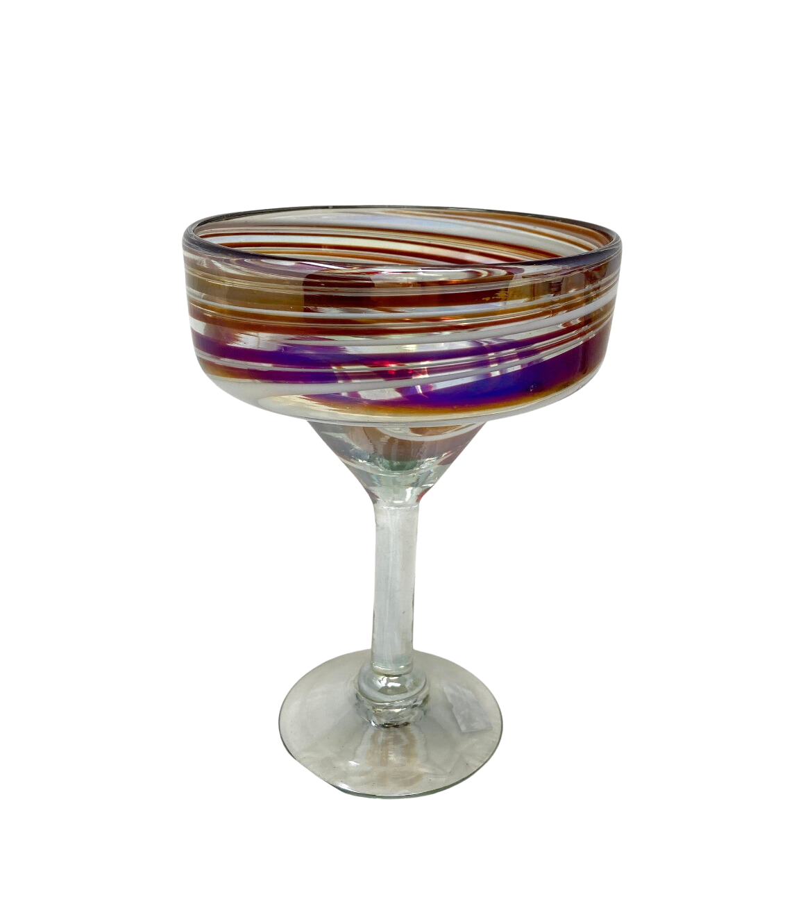 Hand Blown Margarita Glass - Red/White Iridescent Swirl