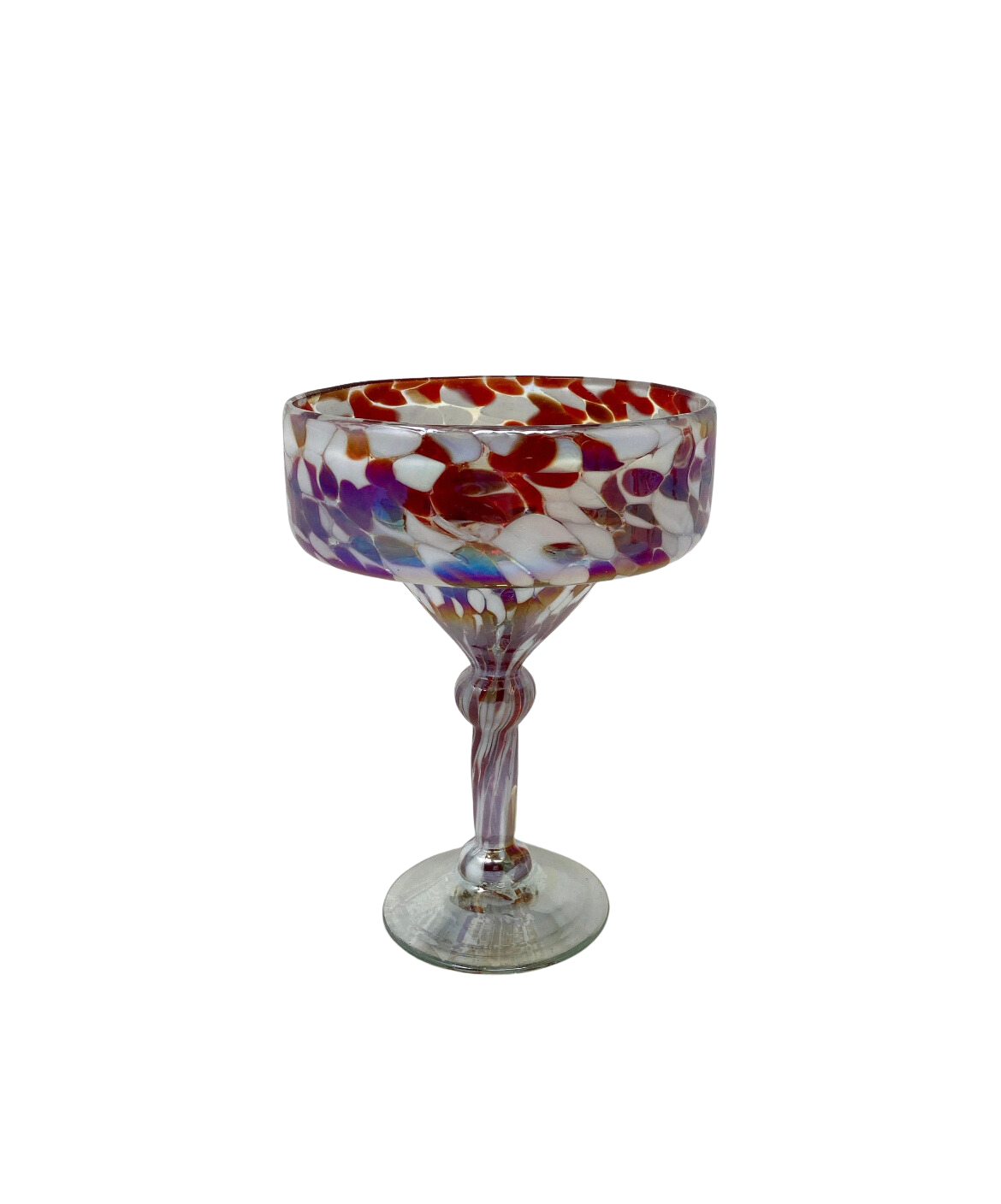 Hand Blown Margarita Glass - Red/White Iridescent Confetti