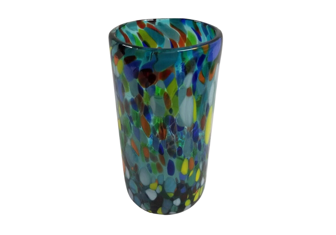 Hand Blown Water Glass - Turquoise Confetti